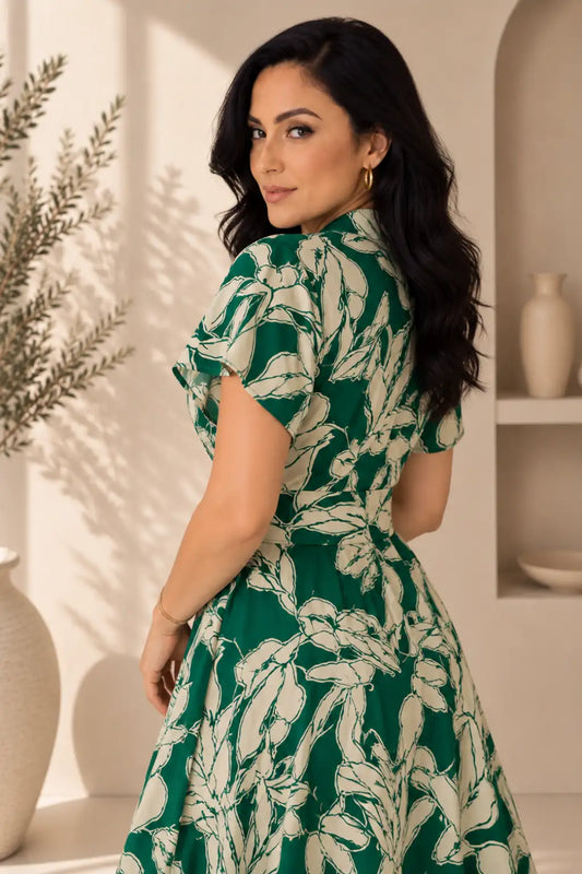 Vestido Largo Verde Estampado para Mujer | Inizio Boutique