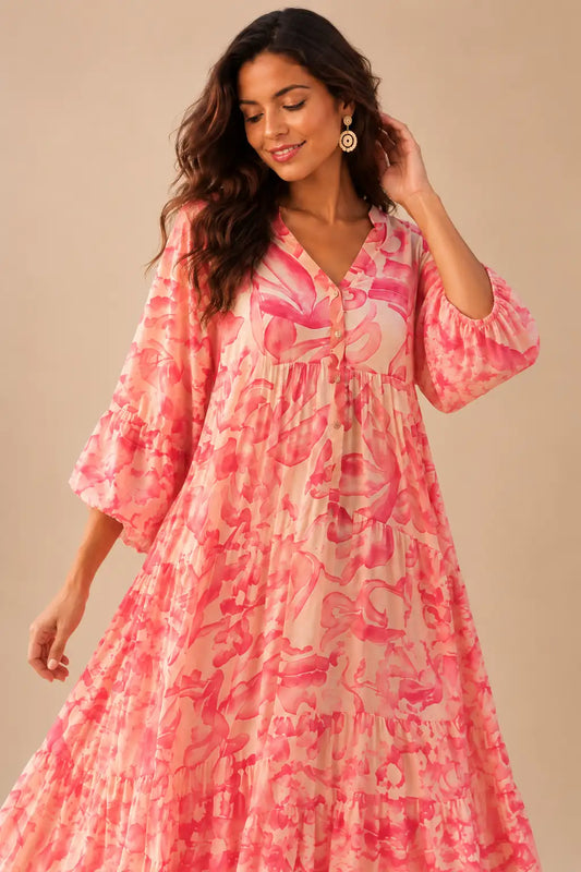 Vestido Largo Rosa Floral para Mujer | Inizio Boutique
