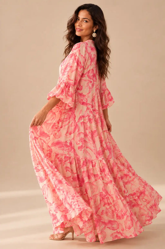Vestido Largo Rosa Floral para Mujer | Inizio Boutique
